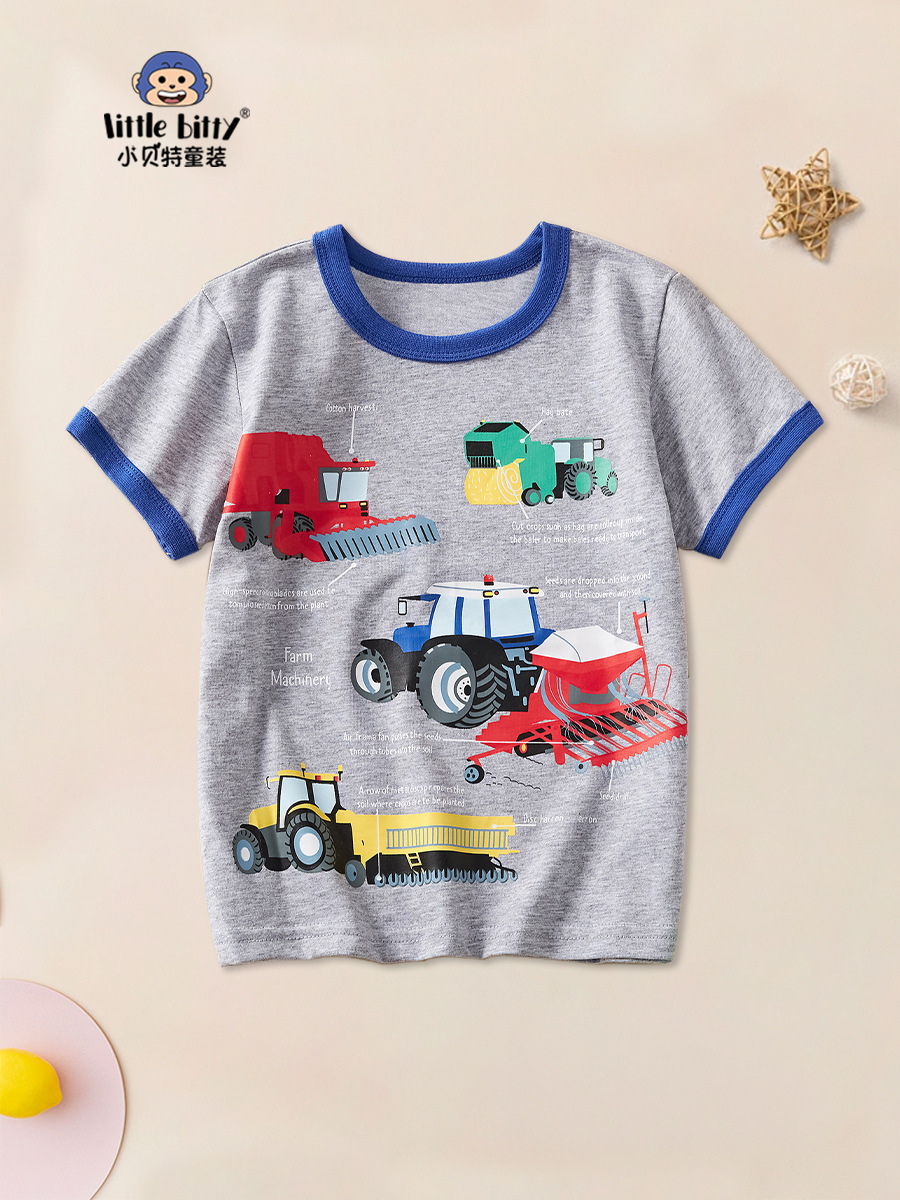 Children's clothing 2024 summer clothing boys gray short sleeve boys cotton children's T-shirt cartoon pattern summer half sleeve factory