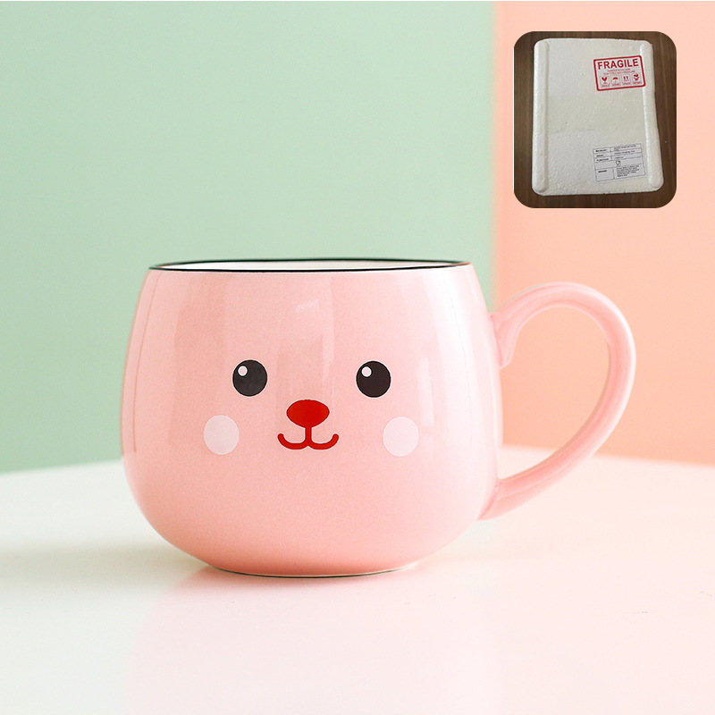 Taza de cerámica para parejas con tapa y cuchara, taza de café creativa de dibujos animados, taza de leche, taza personalizada creativa, linda y divertida