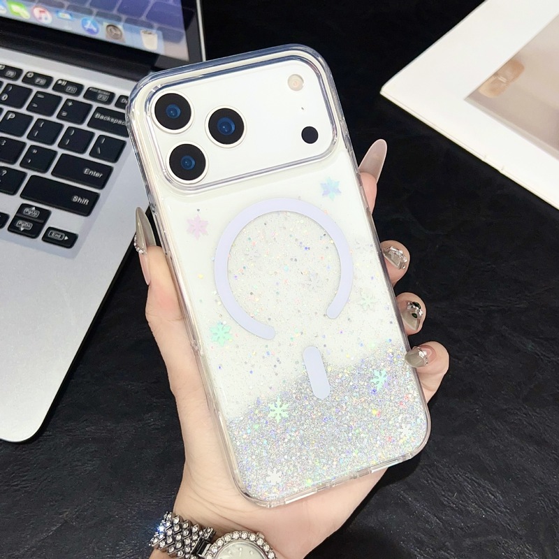 滴胶闪粉渐变流沙磁吸苹果iPhone17promax适用苹果16透明15手机壳|undefined