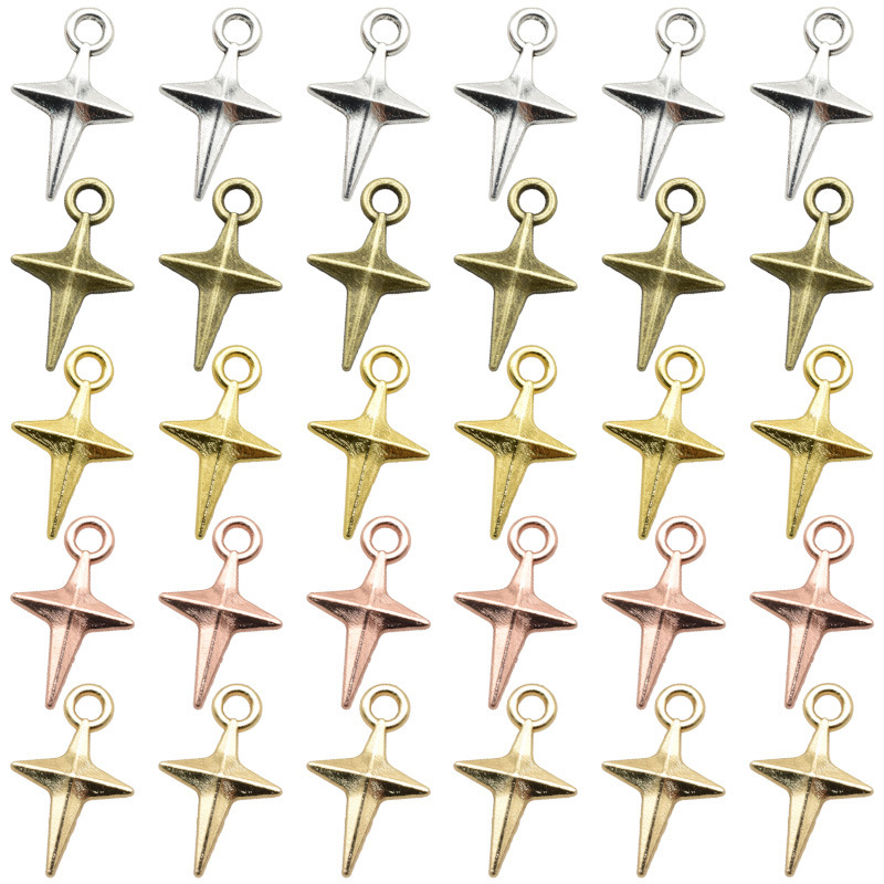 Multicolor Three-Dimensional Small Square Star Pendant DIY Vintage Alloy Jewelry Accessories Cross-Border Hot-Selling Necklace Pendant
