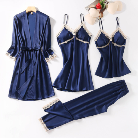 GraceChic European American Foreign Trade Women's Spring And Summer Four-Piece Set Sexy Camisole Nightdress Robe Loungewear All_voghion.com