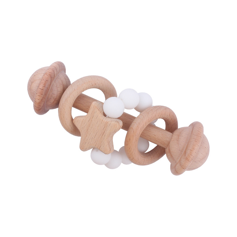Nuevos suministros para bebés Beech clip chupete cadena calmante bebé pulsera mordedor estrella sonajero conjunto de tres piezas