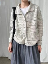 韩版订单款高级感复古镂空针织开衫女秋冬新款Polo领长袖绞花上衣