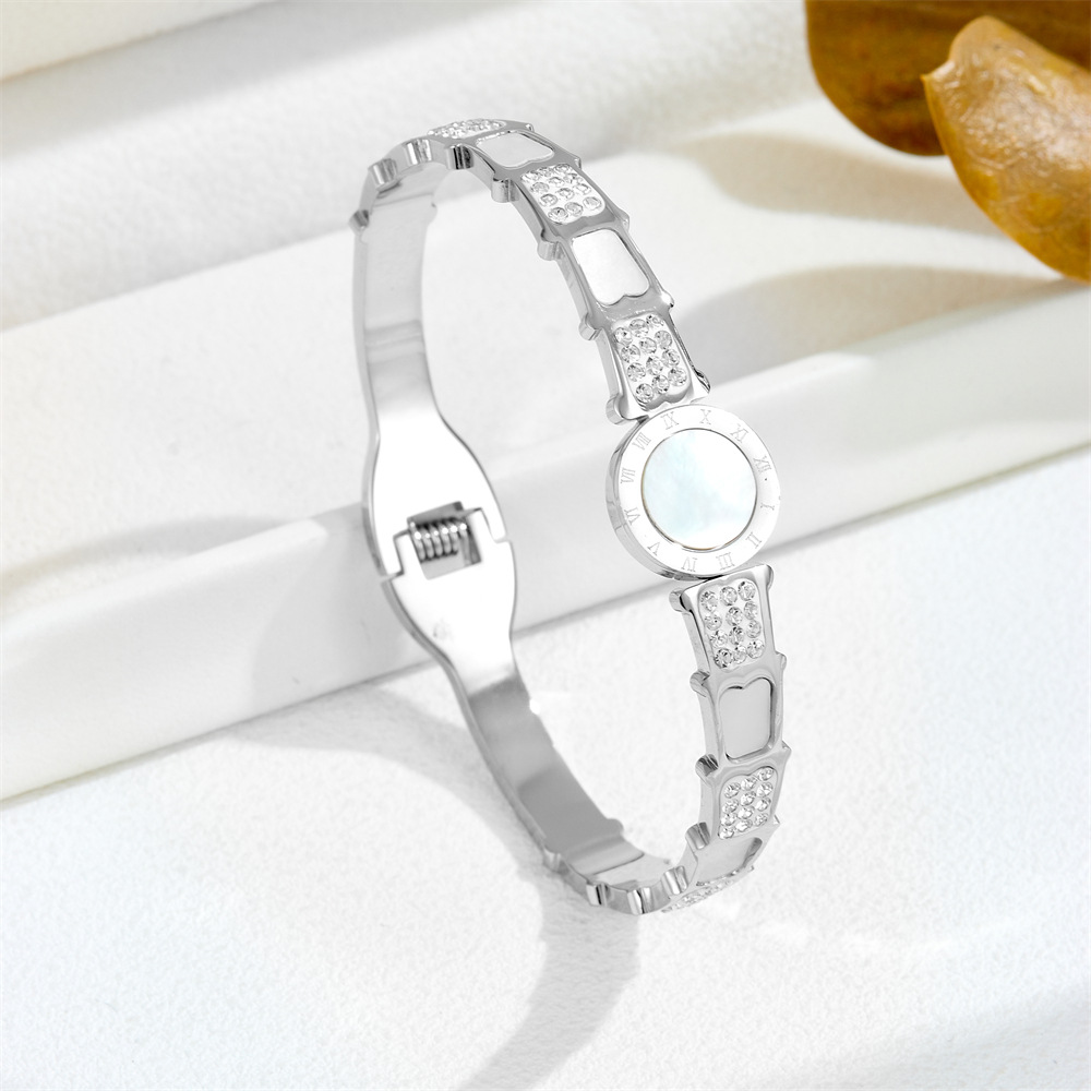 Daily Occasion IG Style Geometric Titanium Steel Shell Zircon Bangle In Bulk