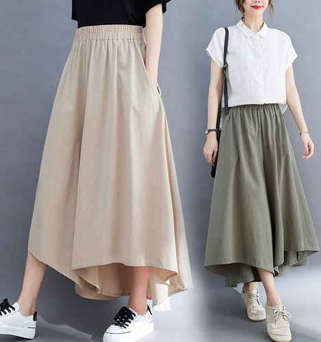 Women's Summer High-Waisted Wide Leg Pants Skirt Loose Matchable Casual Pants for Hiding Fat Uneven Thin 9/10th Pants