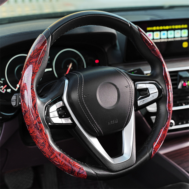 越境卸売 車用ハンドルカバー 白檀桃木目 超薄型 電気自動車ハンドルカバー Amazon|undefined