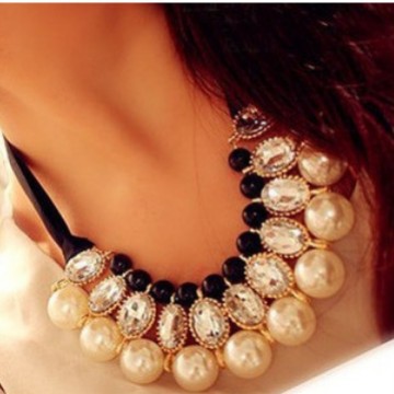 欧美百搭优雅珍珠绸带项链 欧美项链