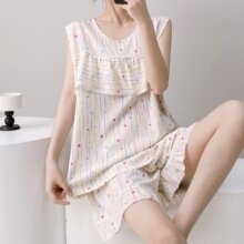 棉绸世家睡衣女背心无袖吊带女人造棉凉感舒适居家可外穿夏季套装