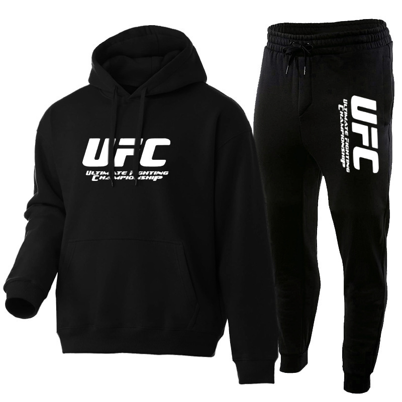 Cross-Border Casual Men's Clothing European and American Mma Fighting Ufc Sports Sweatshirt Men's Autumn and Winter Velvet Hoodie Sweatpants Men's Suit