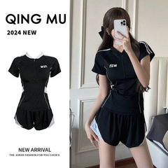 Swimsuit Women's Sports Separate Straight Angle Two-Piece Set Conservative Slimming Teenage Student Swimming New 2024 Hot Spring Swimwear