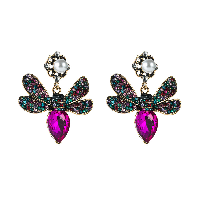 Retro Color Diamond Butterfly Pearl Earrings Wholesale Nihaojewelry display picture 8