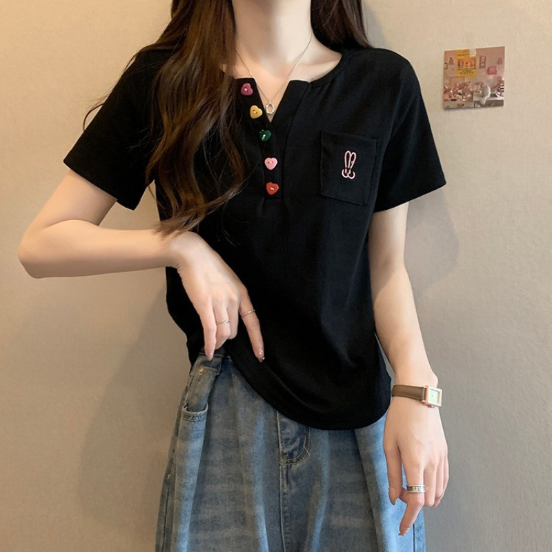 150kg プラスサイズの女性のデザイン V ネック右肩半袖 T シャツ夏の新しいファット mm ルーズ痩身トップ 2|undefined