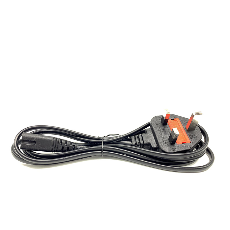 CE/BS dual plug British standard power cord with 2 cores, 8-position tail British standard UK plug power cord, 1.8 meters
