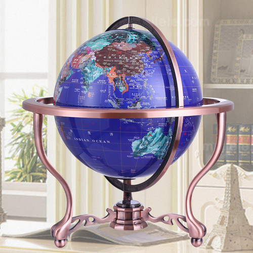 Gold Ball Swivel Rotating Globe Large 3D High Definition Gold Tripod Retro Home Decor with Compass