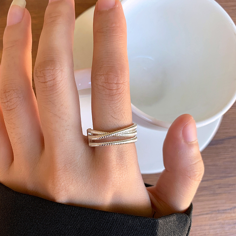 Lanzi 925 Silver Ring for Women Niche Crossing Double Layer Open Ring Little Red Book Viral White Silver Jewelry Wholesale