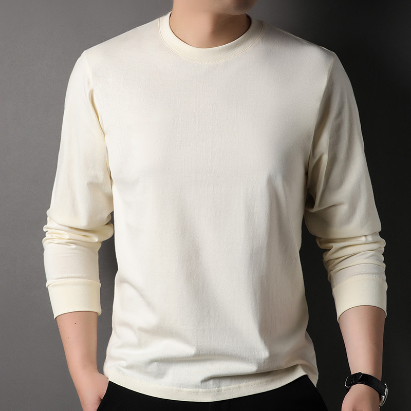 Customized 100% Cotton Long-Sleeved T-Shirt for Men in Autum New Threaded Cuff Bottoming Shirt Casual Round Neck Sweatshirt for Men