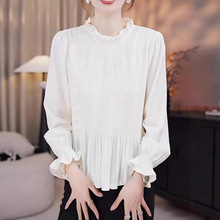 大码女装法式木耳边长袖衬衫2025早秋新款胖mm洋气宽松显瘦小上衣