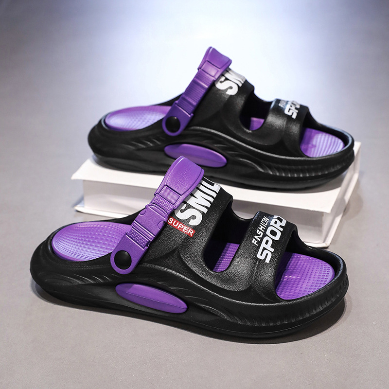 Zapatillas de una palabra para hombre, uso exterior de verano, antideslizante, desodorante, suela suave, ligero, pisando mierda, sandalias de playa de verano casuales, zapatos de moda