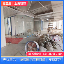 上海办公室玻璃高隔断墙铝合金单双层中空隔音钢化磨砂带百叶屏风