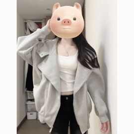 时尚连帽加绒运动双拉链卫衣女秋冬新款慵懒风宽松显瘦百搭外套衣