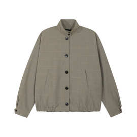 美式复古男士外套男款立领千鸟格夹克潮牌百搭新款宽松男生上衣