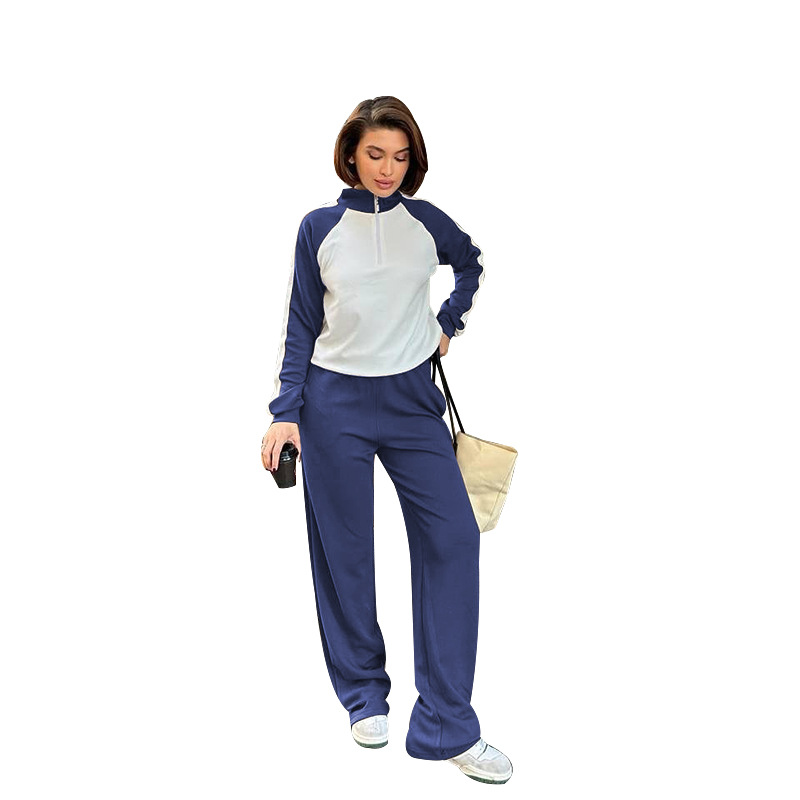 211475 Spring Autumn New Cross-Border European And American Color-Block Long-Sleeve Zipper Sweatshirt Women's Fashion_ecoleips.com