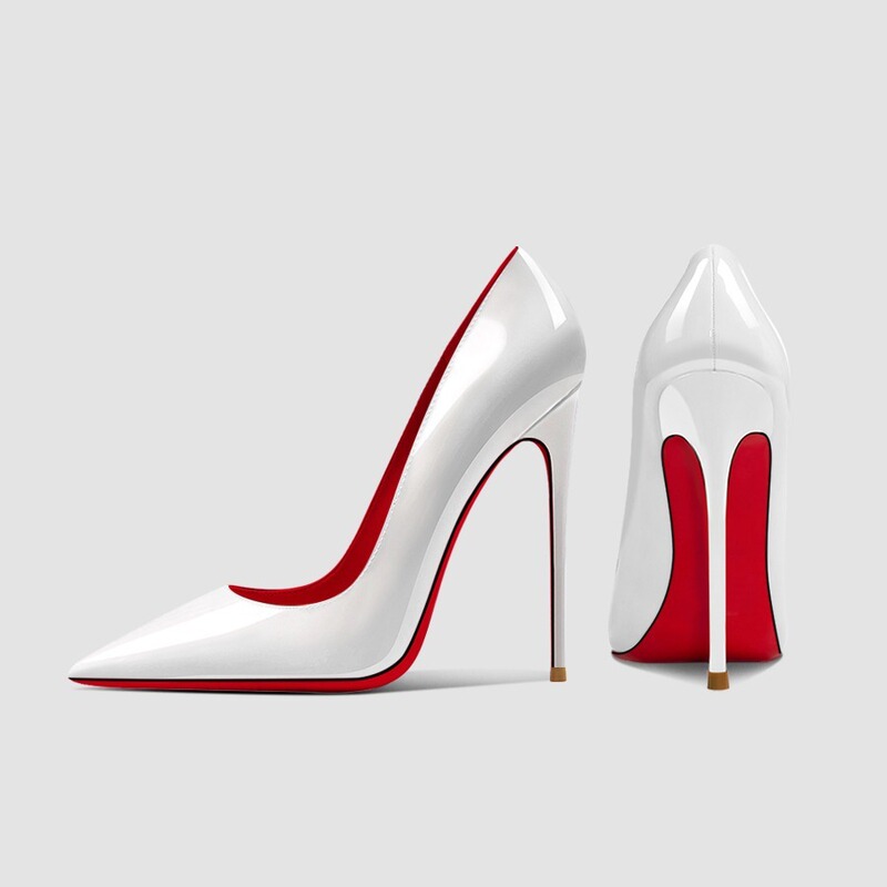 12cm Black High-Heeled Shoes for Women, 2026 Spring and Summer New Style, Sexy Pointed Toe Stiletto Heels, Professional White Shoes with Red Soles