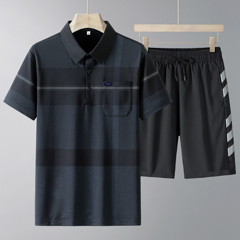 Papá traje de seda de hielo traje de manga corta para hombres de mediana edad y ancianos pantalones cortos de secado rápido para hombres de mediana edad verano casual traje de dos piezas