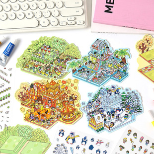 Yuezhen Holiday Carnival Creative Sticker Landscape Sticker Cross-border Microscale Scene Sticker 3D Sticker Sticker Sticker