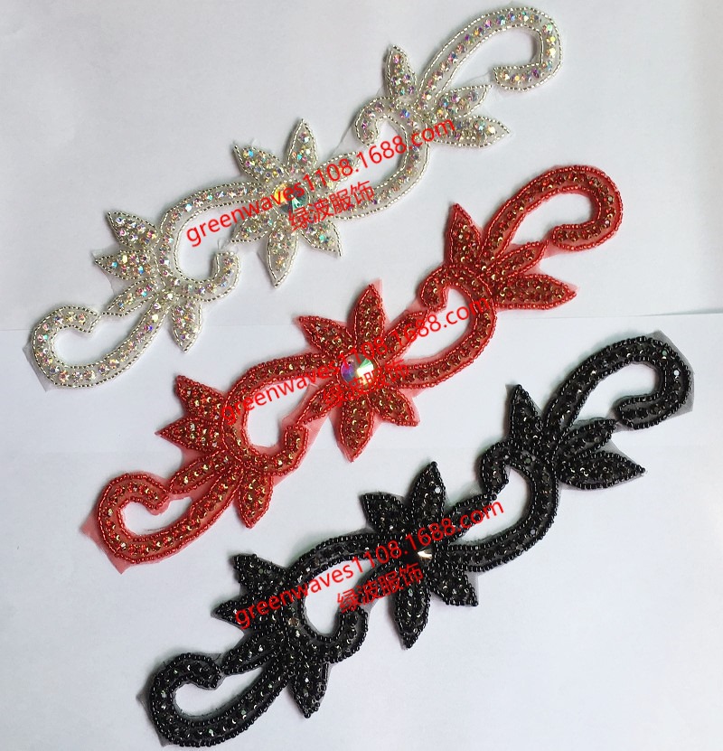 红黑AB彩色水钻花演出服贴钻大衣外套胸前袖子装饰手缝钻雪地靴钻