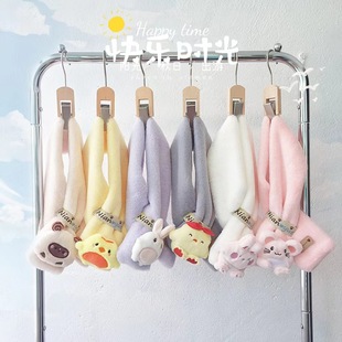 Children's Scarf for Autumn and Winter, Thickened with Elastic Band, Embroidered Cartoon Cute Little Rabbit, Furry Baby Neck Warmer for Toddlers and Young Children