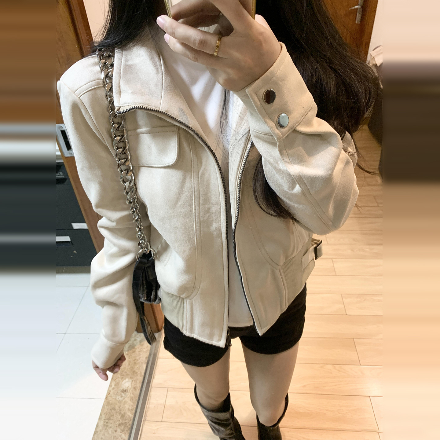 American Retro High-End Motorcycle Stand-Up Collar Jacket for Women, Spring and Autumn 2025 New Early Autumn Korean Style Outfit Jacket Top