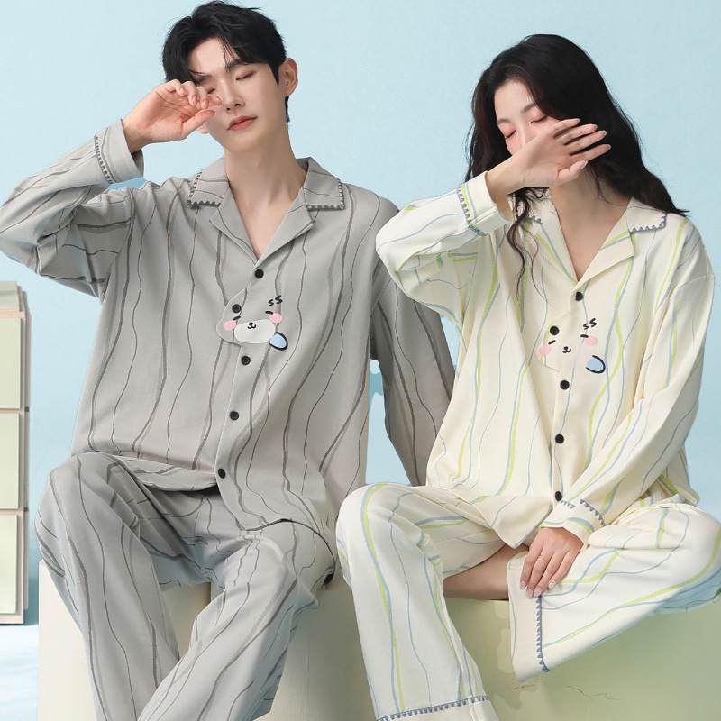 Couple's pajamas, autumn collection, pure cotton long-sleeved casual loungewear set, unisex, sweet and cute cardigan-style home wear Couple's pajamas, autumn collection, pure cotton long-sleeved casual loungewear set, unisex, sweet and cute cardigan-style home wear