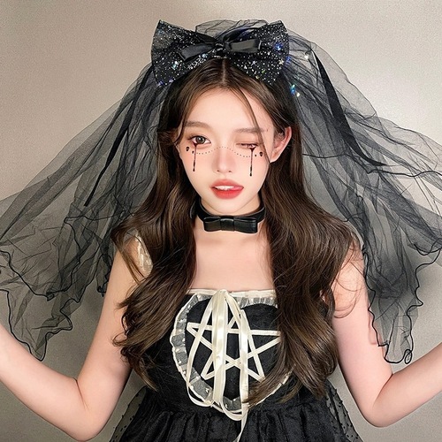 Black wedding veil, lace hair accessories, Halloween decoration hairpins, mesh bow hair accessories, hairpin accessories wholesale