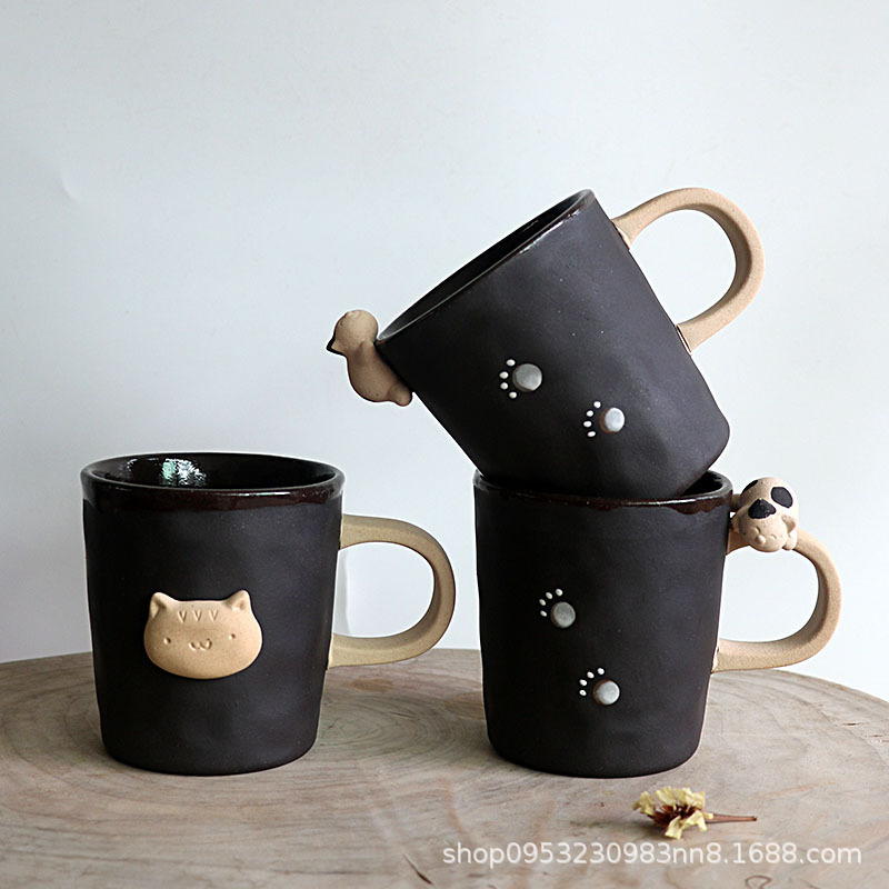 かわいい動物の足跡ピンクシアンパーソナライズされたセラミック手作りマグクリエイティブカップウォーターカップカップルコーヒーカップ|undefined