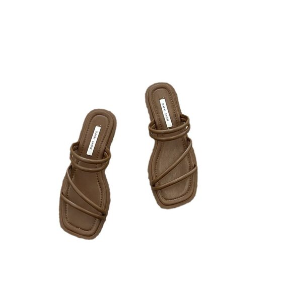 Fairy Style Summer Two-Wear Thin-Strap Low-Heel Slippers Women's Outer Wear New Style One-Strap Simple Skirt Roman Sandals