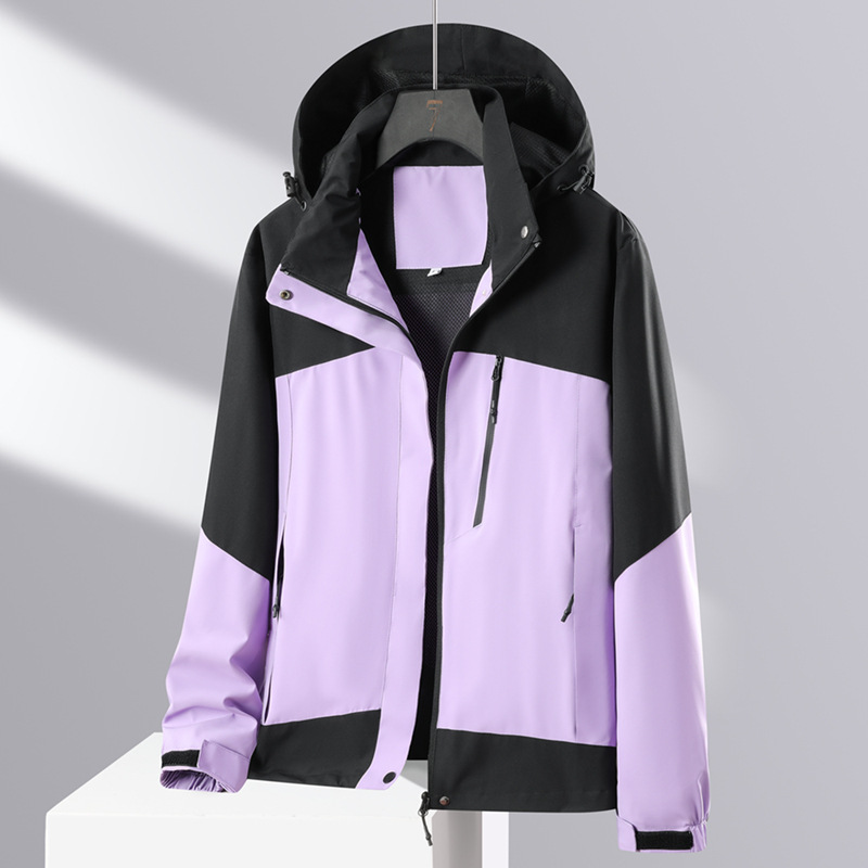 Otoño y invierno nuevo color combinado red al aire libre ropa de asalto pareja de una sola capa con sombrero un solo golpe casual abrigo de montaña suelto