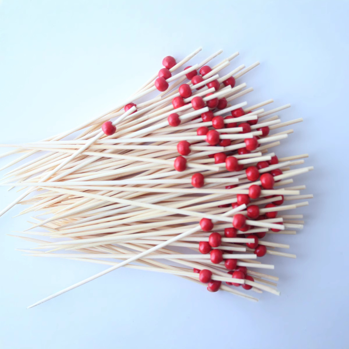 Palillo de fruta desechable varilla blanca bola roja perlas Arte Creativo palillo hamburguesa palo cóctel Tenedor de fruta celebridad de Internet