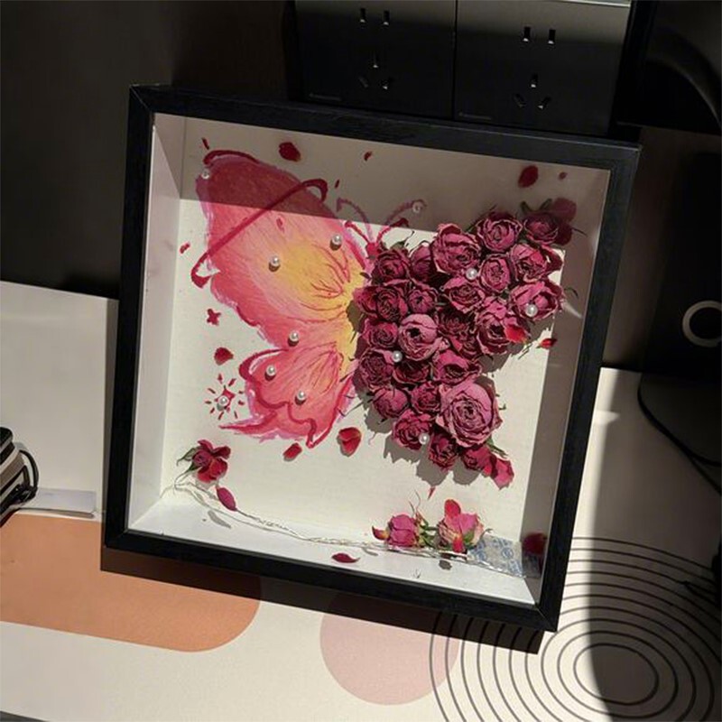 Oil Painting Butterfly Dried Flower Photo Frame Handmade DIY Full Set of Material Package Goddess Day Gift Creative High-Value Handmade