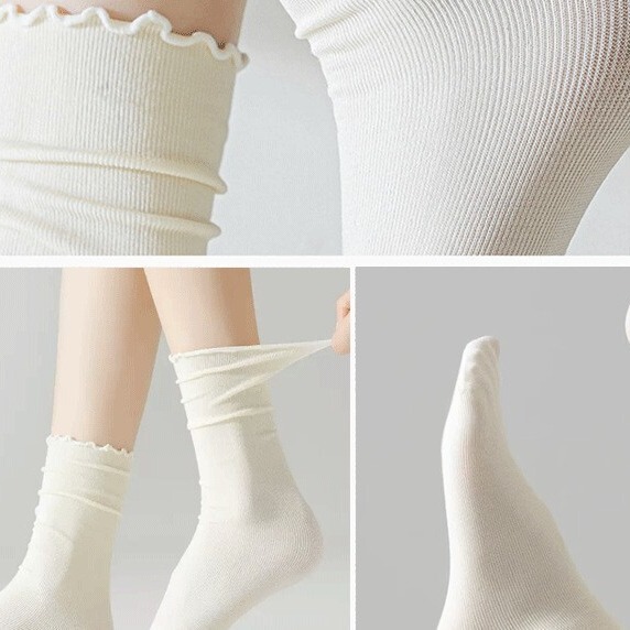 Women's Mid-calf socks summer thin fungus pile socks velvet loafers white summer stockings ice socks