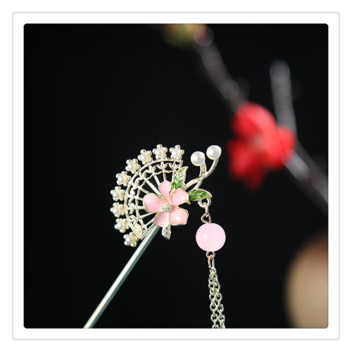 Hanfu fairy princess dress hairpin ancient plum blossom fan retro hanfu headdress female costume cheongsam twist tassel hair accessories