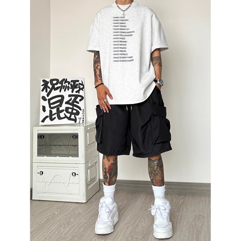 Functional Wind Waterproof Tooling Shorts Men's Summer Thin plus size Mid-length Pants Loose American Casual Five-length Pants for Men