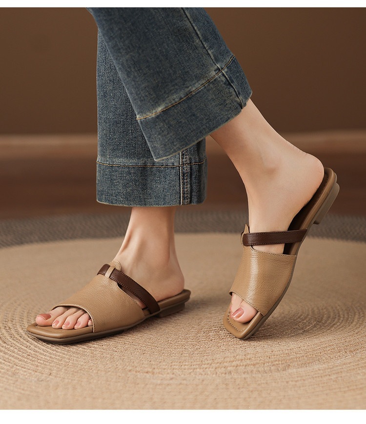 Dép sandal nữ xỏ ngón đế bệt phối màu hở mũi thời trang — màu trắng ngà, màu mơ chi tiết 20