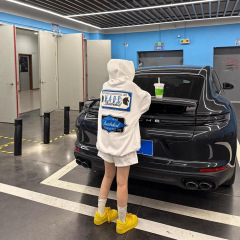 美式复古国潮牌毛巾绣连帽卫衣女秋季设计感小众宽松休闲情侣外套