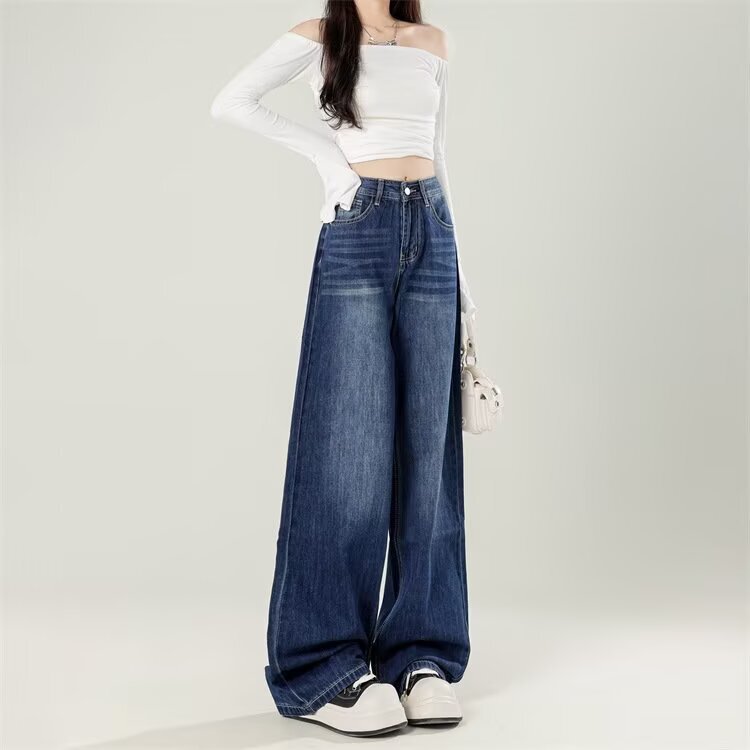 American High Street Retro Wide-Leg Jeans Autumn and Winter New Loose Slimming Drape Narrow Straight Long Pants Trendy