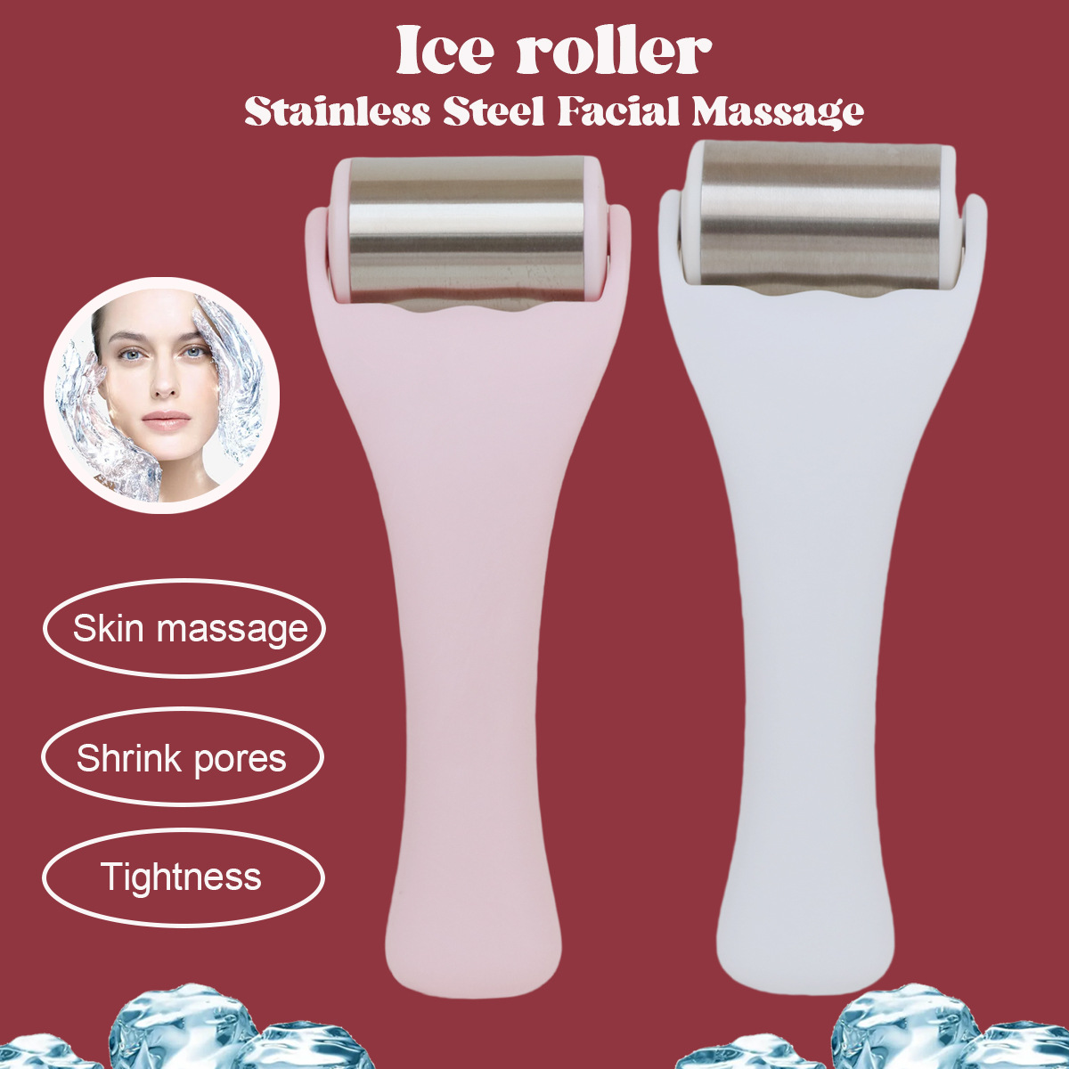 Herramientas de cuidado de masaje facial de acero inoxidable rodillos de hielo facial de masaje de estiramiento de masaje de compresión en frío rodillos de hielo musculares