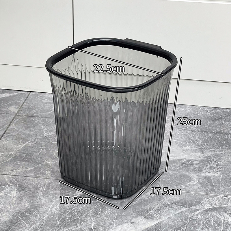 Black Translucent Small-Strip Square Trash Bin