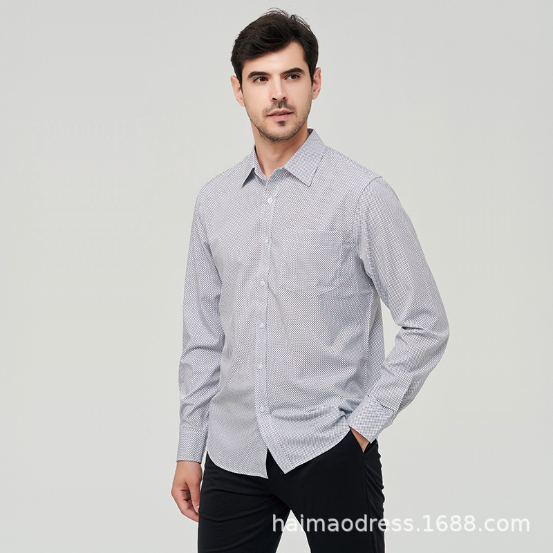 Camisa informal con estampado de cuadros finos para hombre, camisa ligera de manga larga estilo Hong Kong, popular de Amazon, otoño
