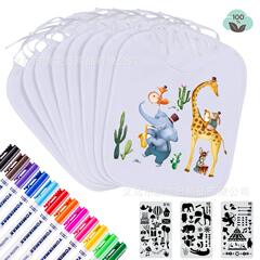 元の現物の白い子供の絵画は赤ちゃんを囲んで絵を描いて口を囲むdiyの創意的なよだれタオルの環境保護の材質を描きます。
