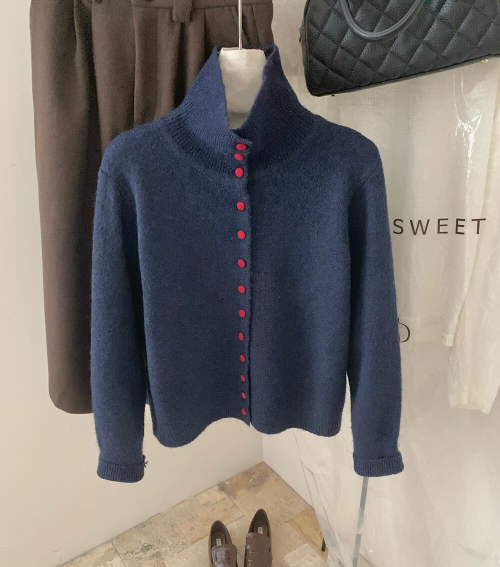 Casual Turtleneck Bag Buckle Sweater Cardigan Women'S Autumn And Winter New Lazy Wind Knitted Outer Women'S 23 Undefined